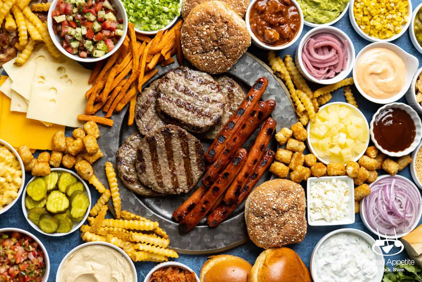 summer bbq hot dog and burger charcuterie board 2